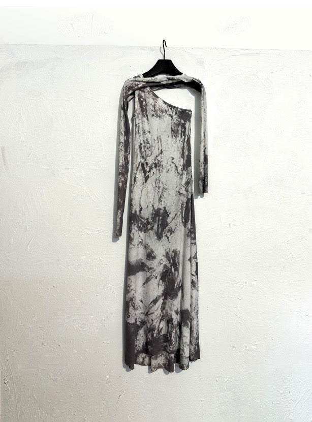 Ink Tie-Dye Slant Shoulder Dress