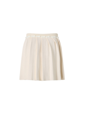 Pleated Skirt With Plain Texture Belt