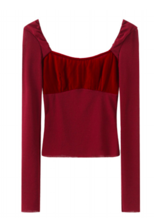 JERSEY MESH VELVET SQUARE NL TOP