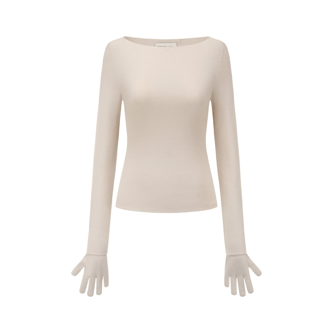 Flat Neck Twisted Sleeve Top with Gloves