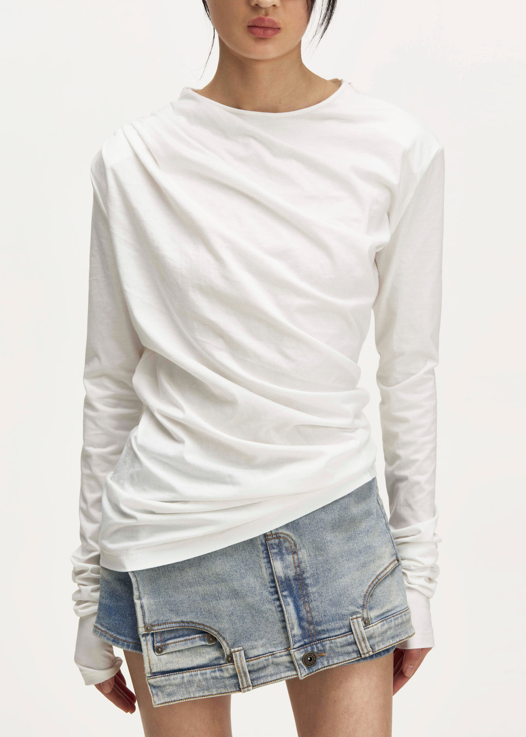 Pleated Long Sleeve T-Shirt