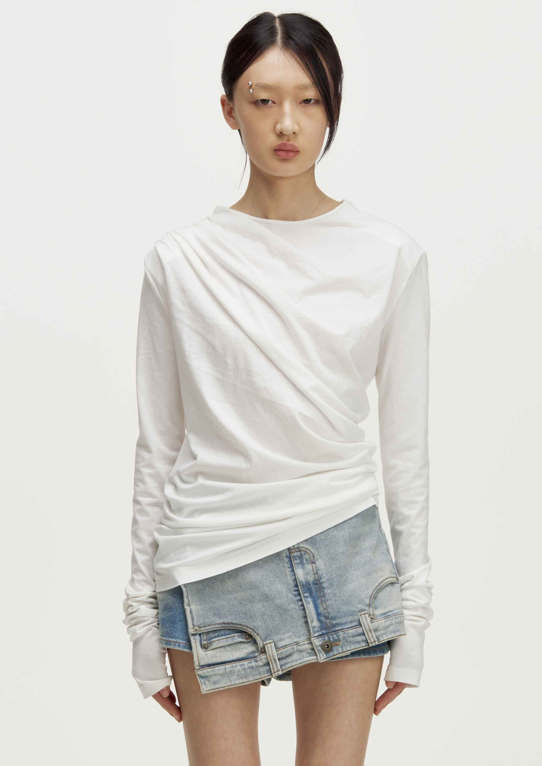 Pleated Long Sleeve T-Shirt