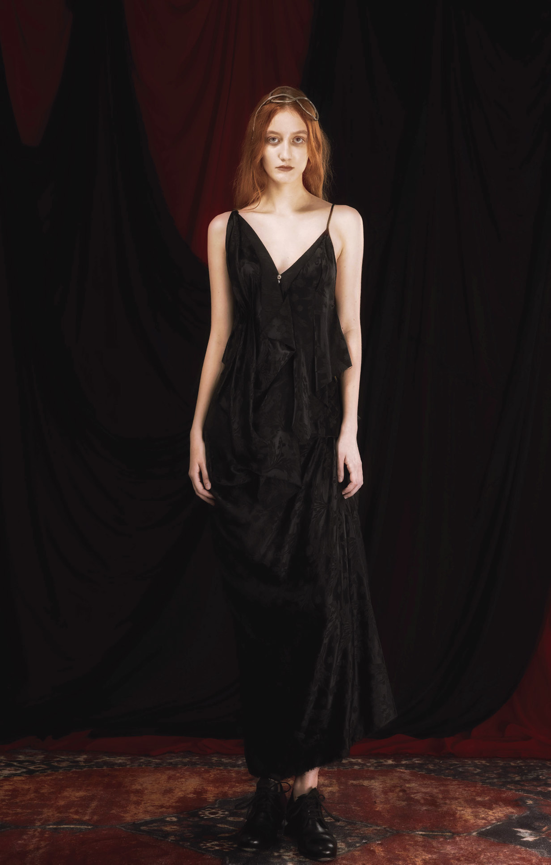 Cupro Asymmetric Halter Dress Black