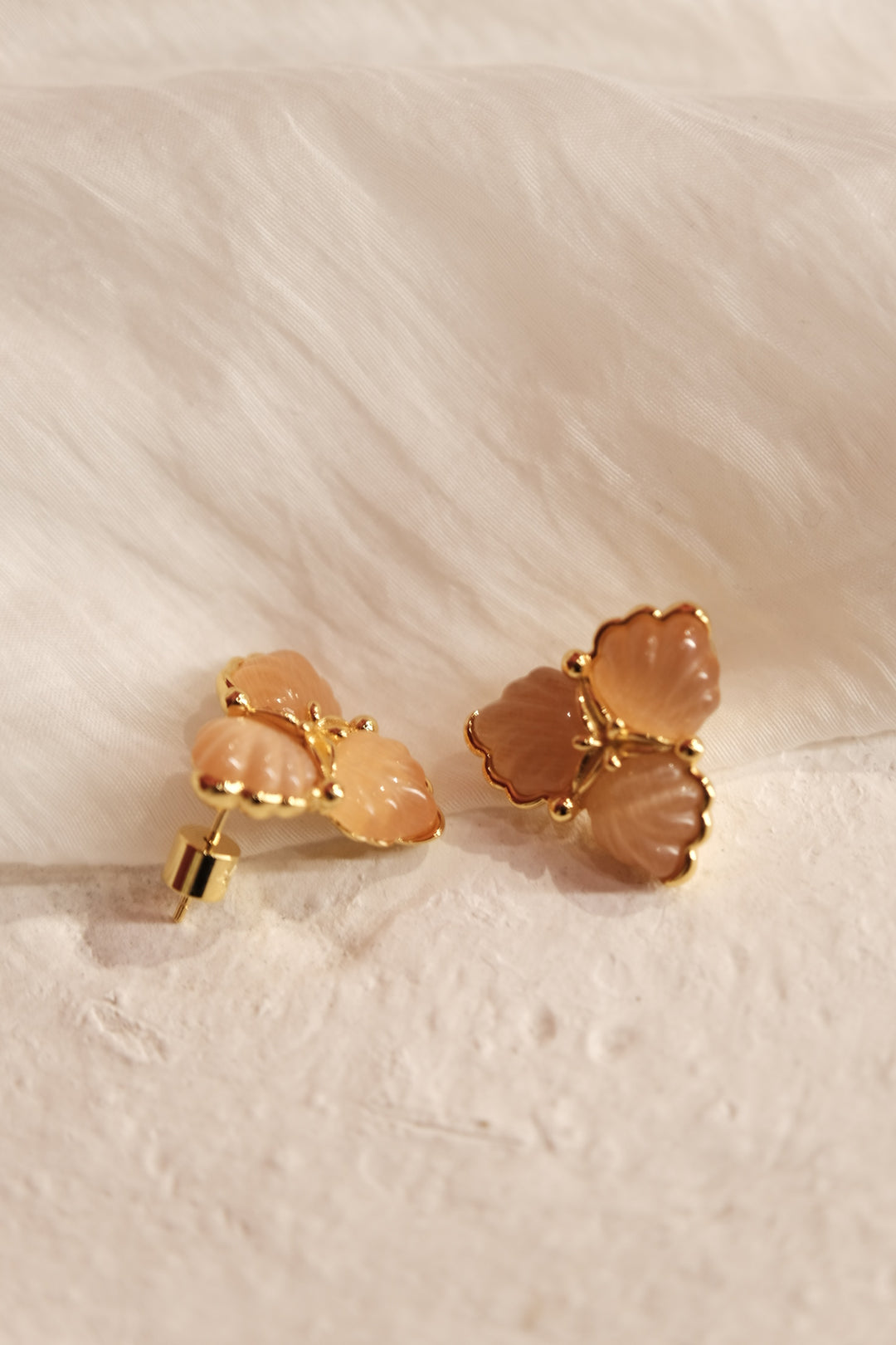 Champagne Triple Flower Stud Earrings