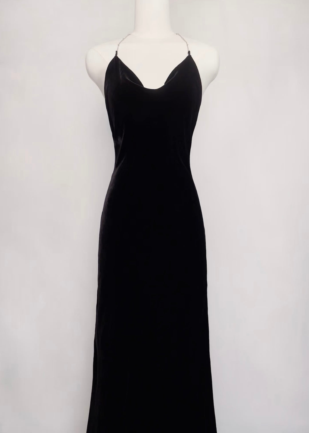 Silk Velvet Backless T Draped Chain Maxi Dress