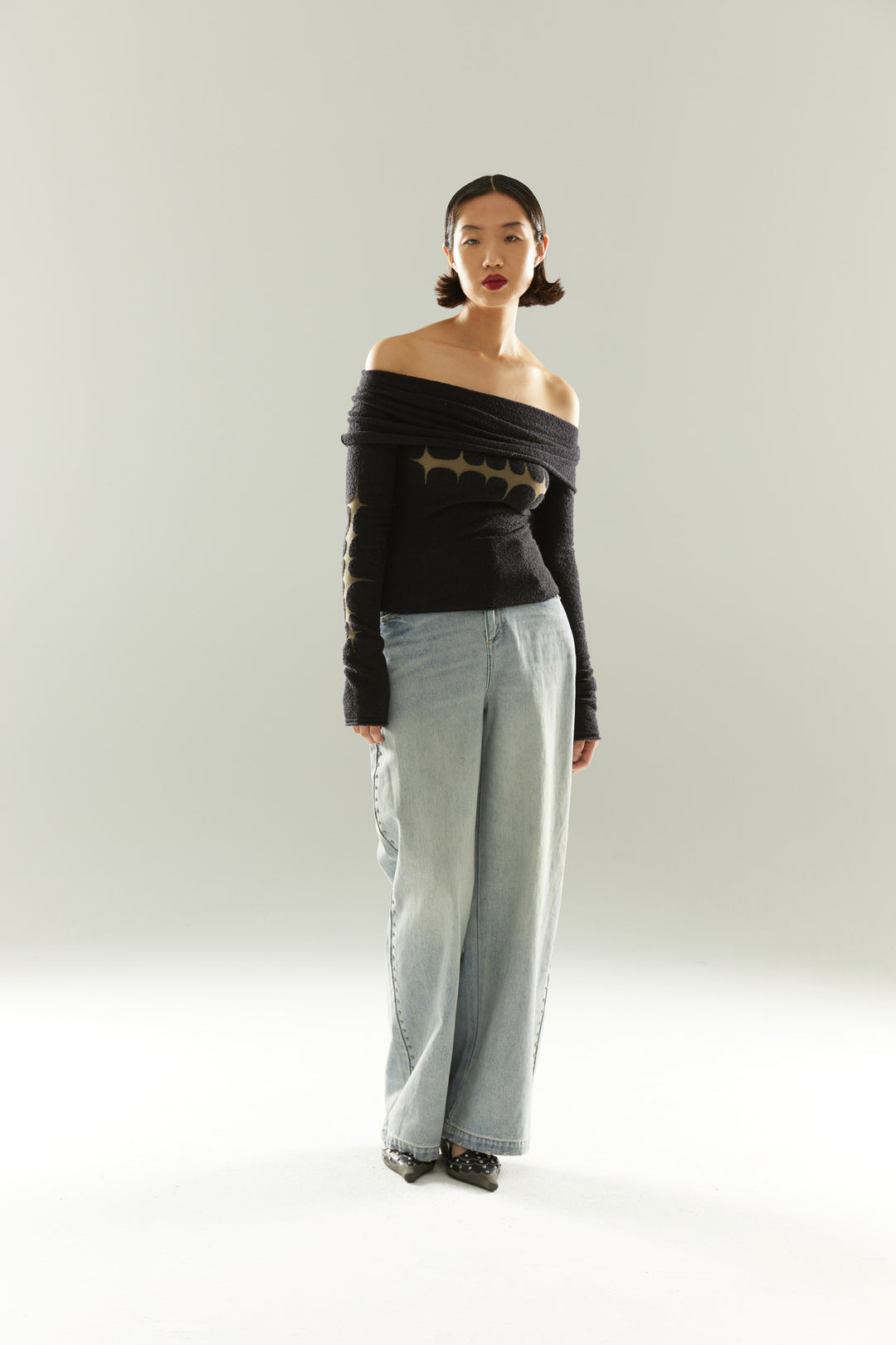 Thorn Intarsia Off Shoulder Sweater