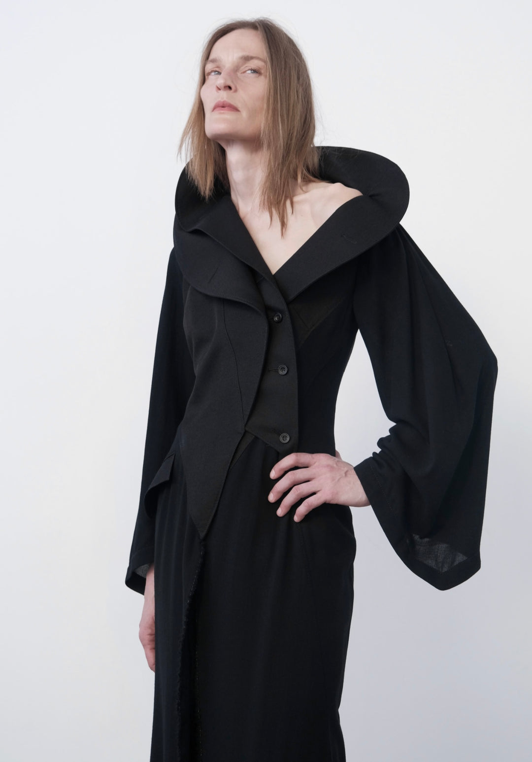 Geometric trench coat with stand collar