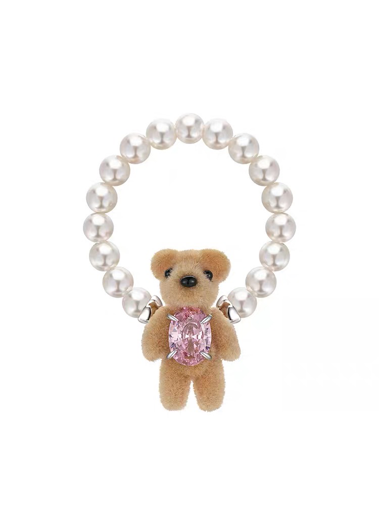 Flocked Mini Bear Pearl Ring