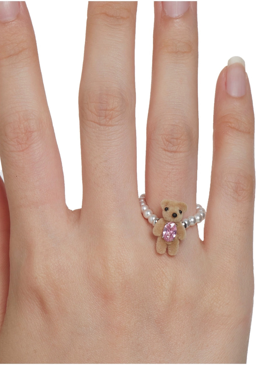 Flocked Mini Bear Pearl Ring