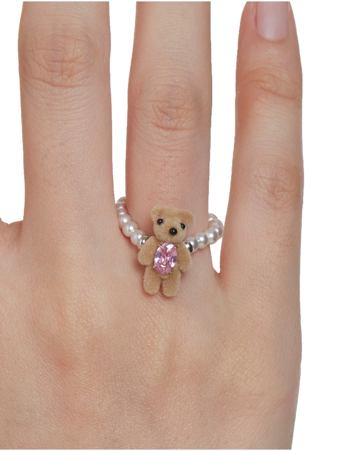 Flocked Mini Bear Pearl Ring