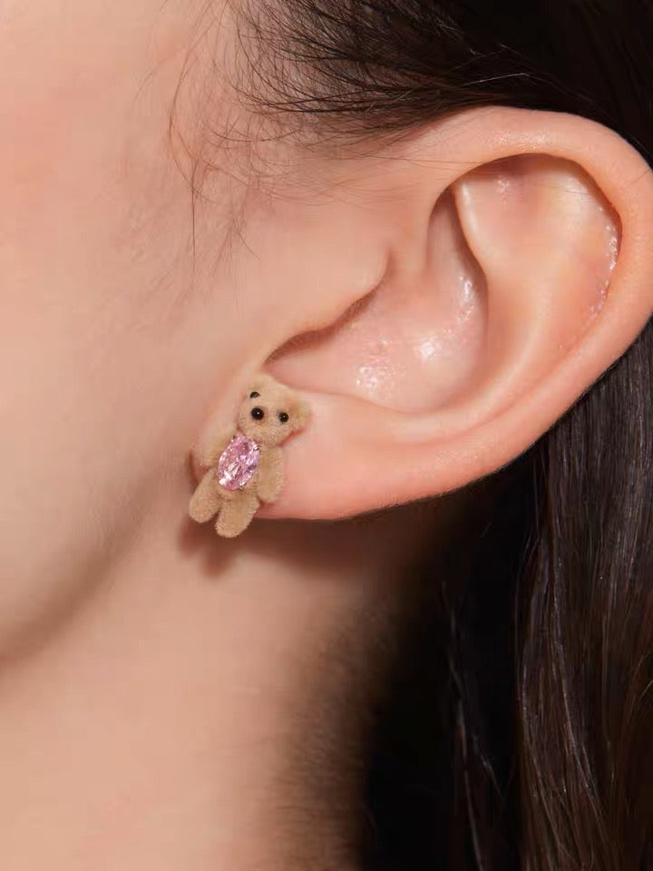 Flocked Mini Bear Earring