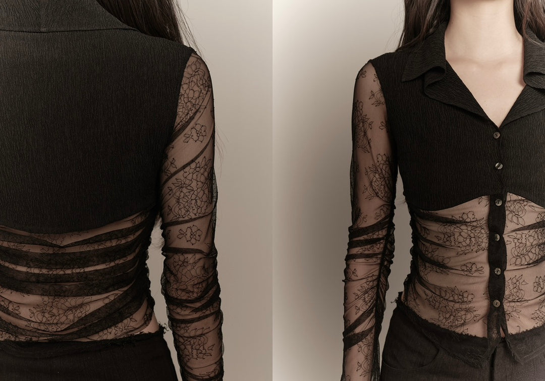 lace patchwork pleated blouse