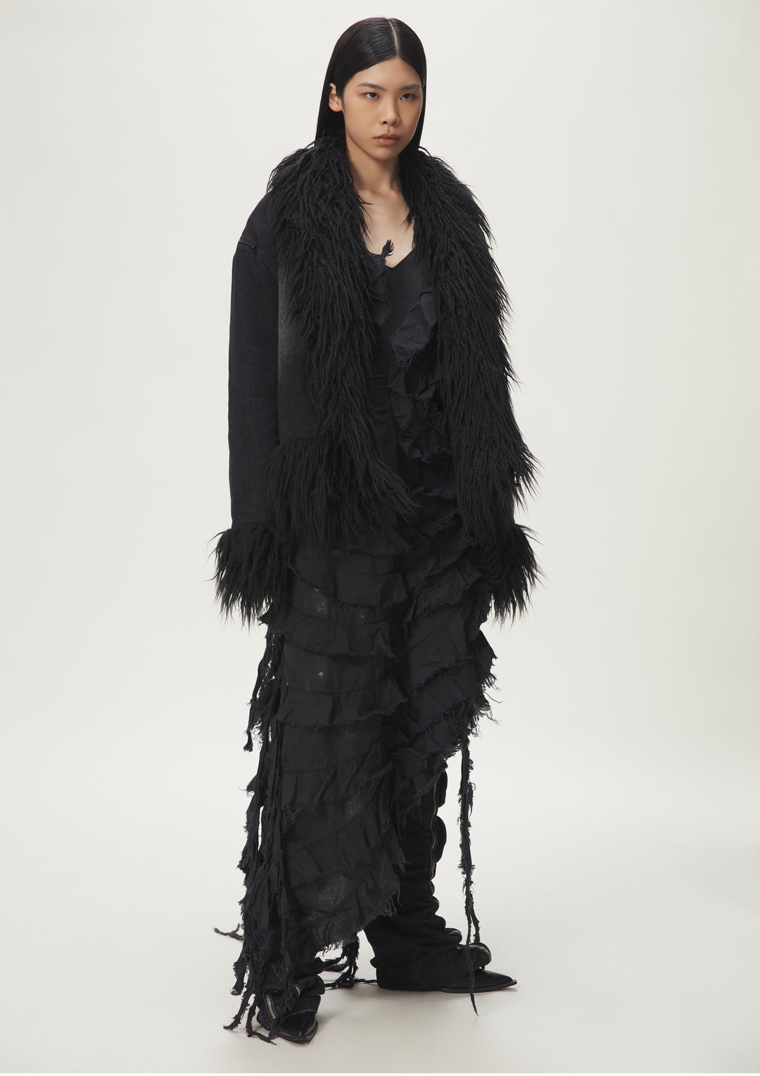 Scarf Fur Jacket Black