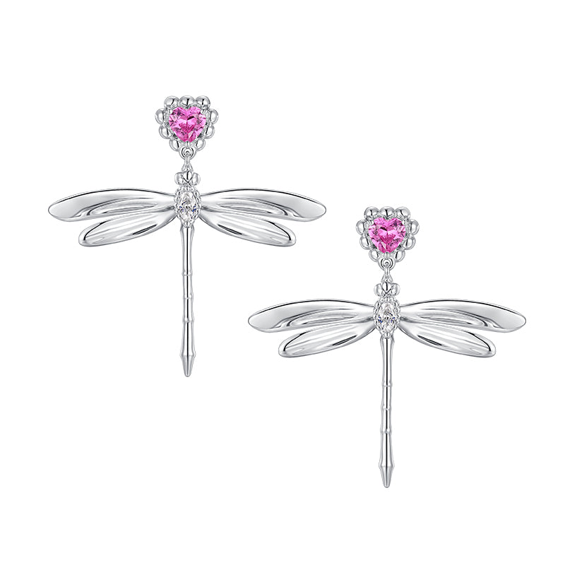 Heart Shaped Gemstone Dragonfly Earring