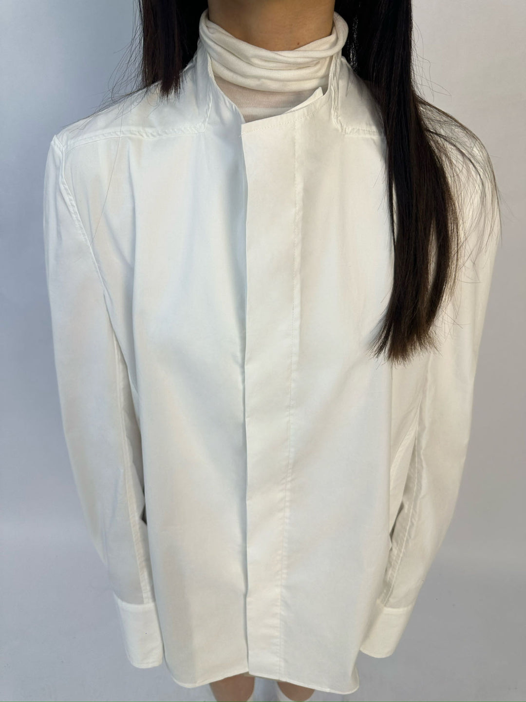 Stand Collar Multi-Panel Fitted Shirt