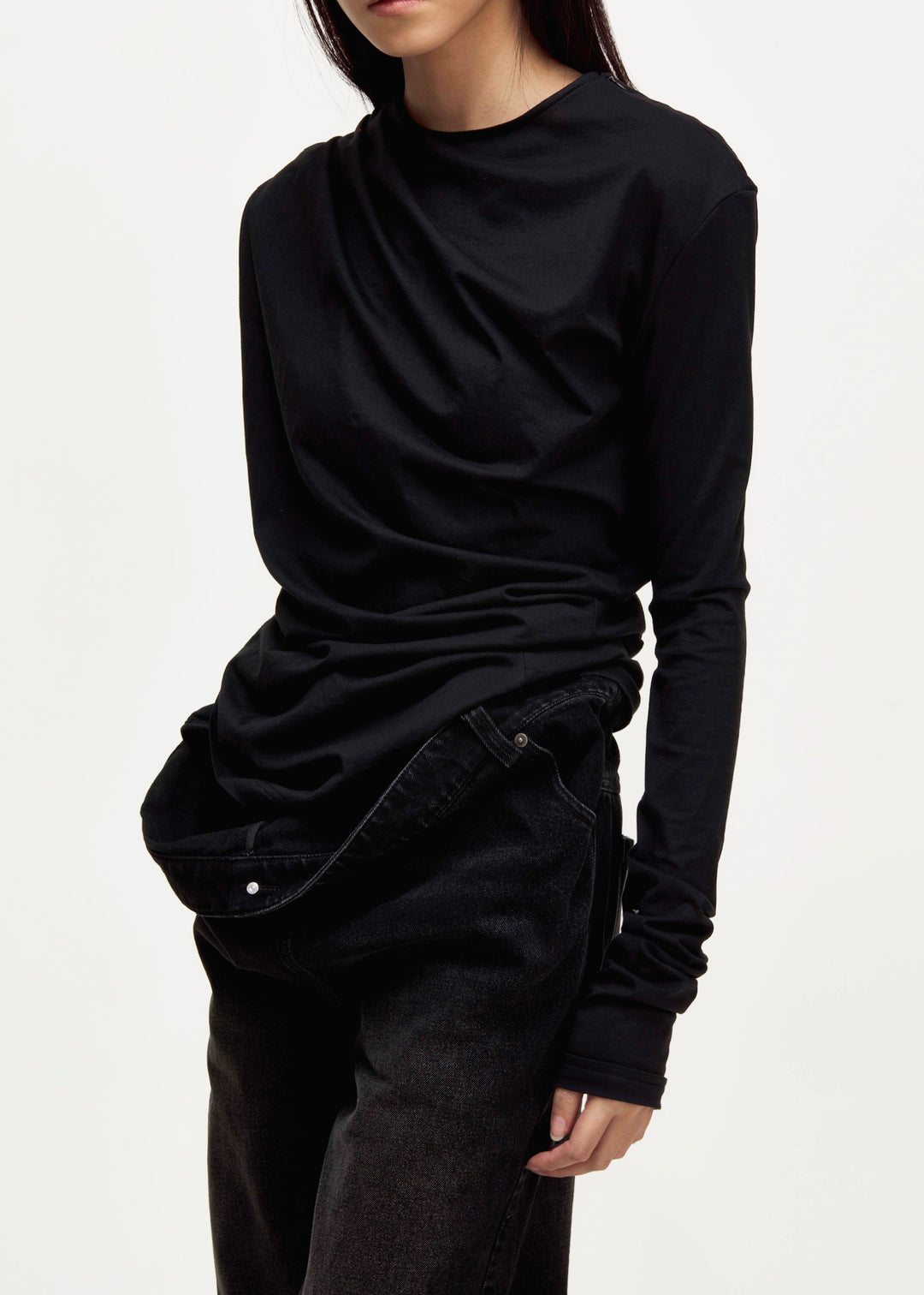 Pleated Long Sleeve T-Shirt