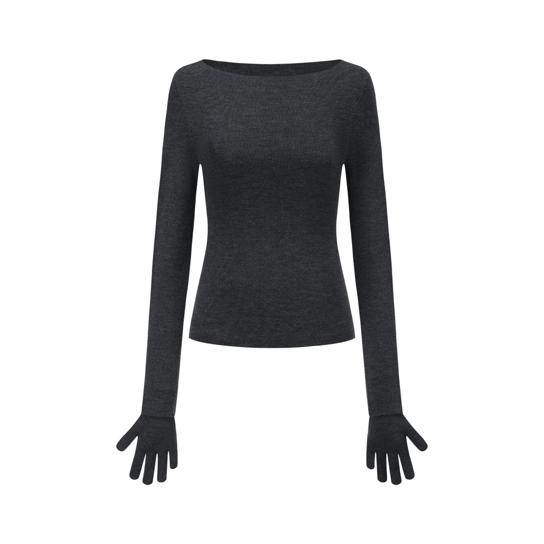 Flat Neck Twisted Sleeve Top with Gloves