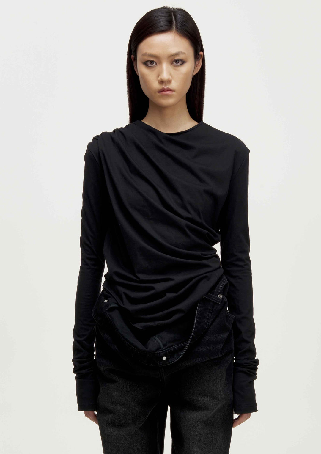 Pleated Long Sleeve T-Shirt