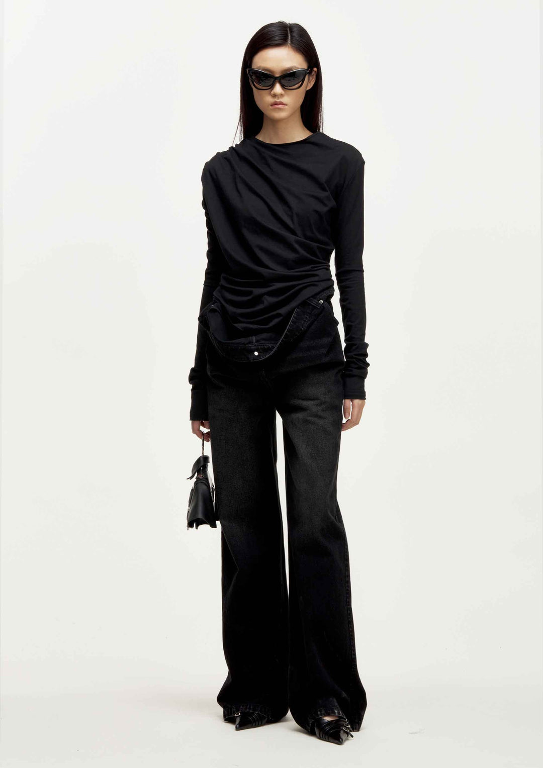 Pleated Long Sleeve T-Shirt