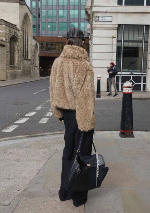 Oversized Lapel Short Eco-Faux Fur Jacket