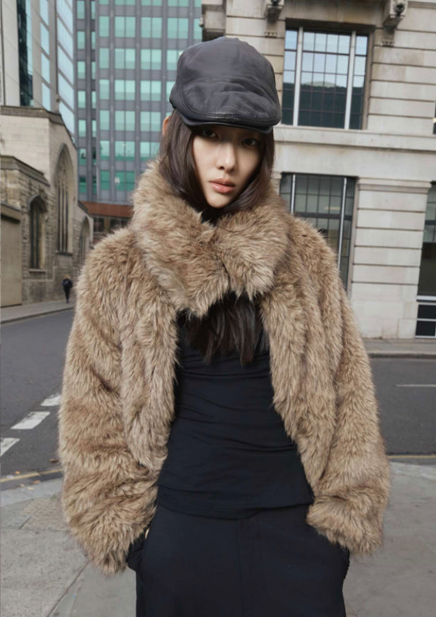 Oversized Lapel Short Eco-Faux Fur Jacket