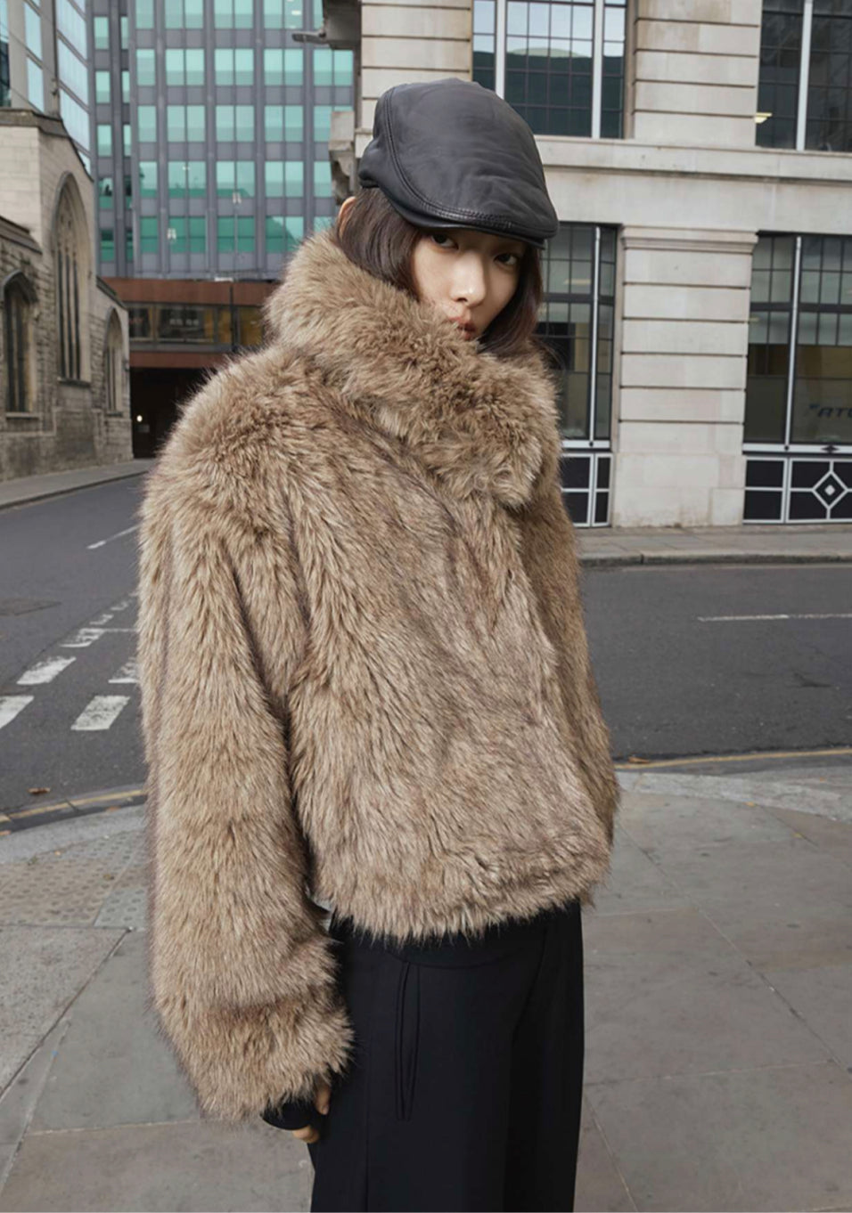 Oversized Lapel Short Eco-Faux Fur Jacket