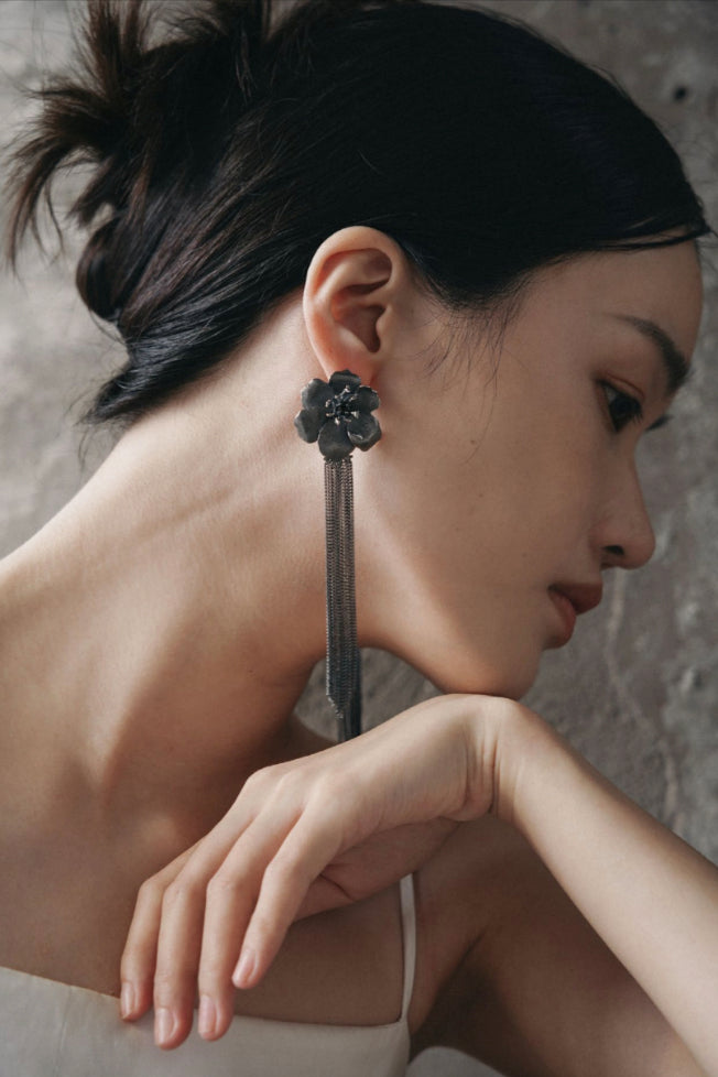 Shadow Woven Flower Earrings