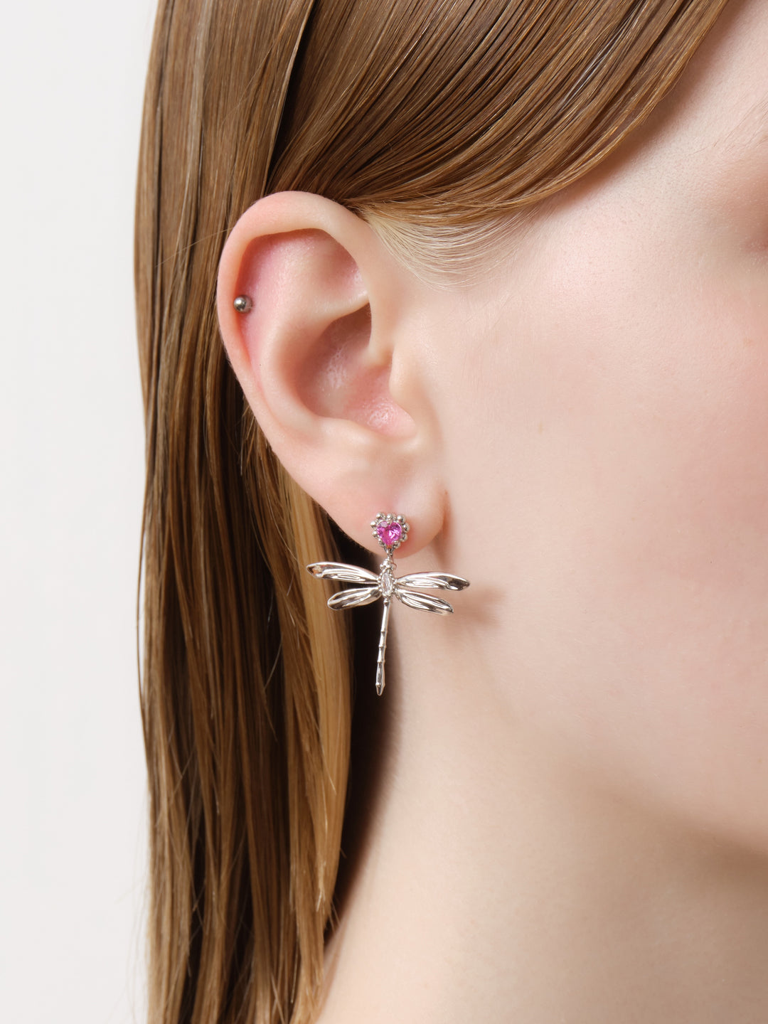 Heart Shaped Gemstone Dragonfly Earring