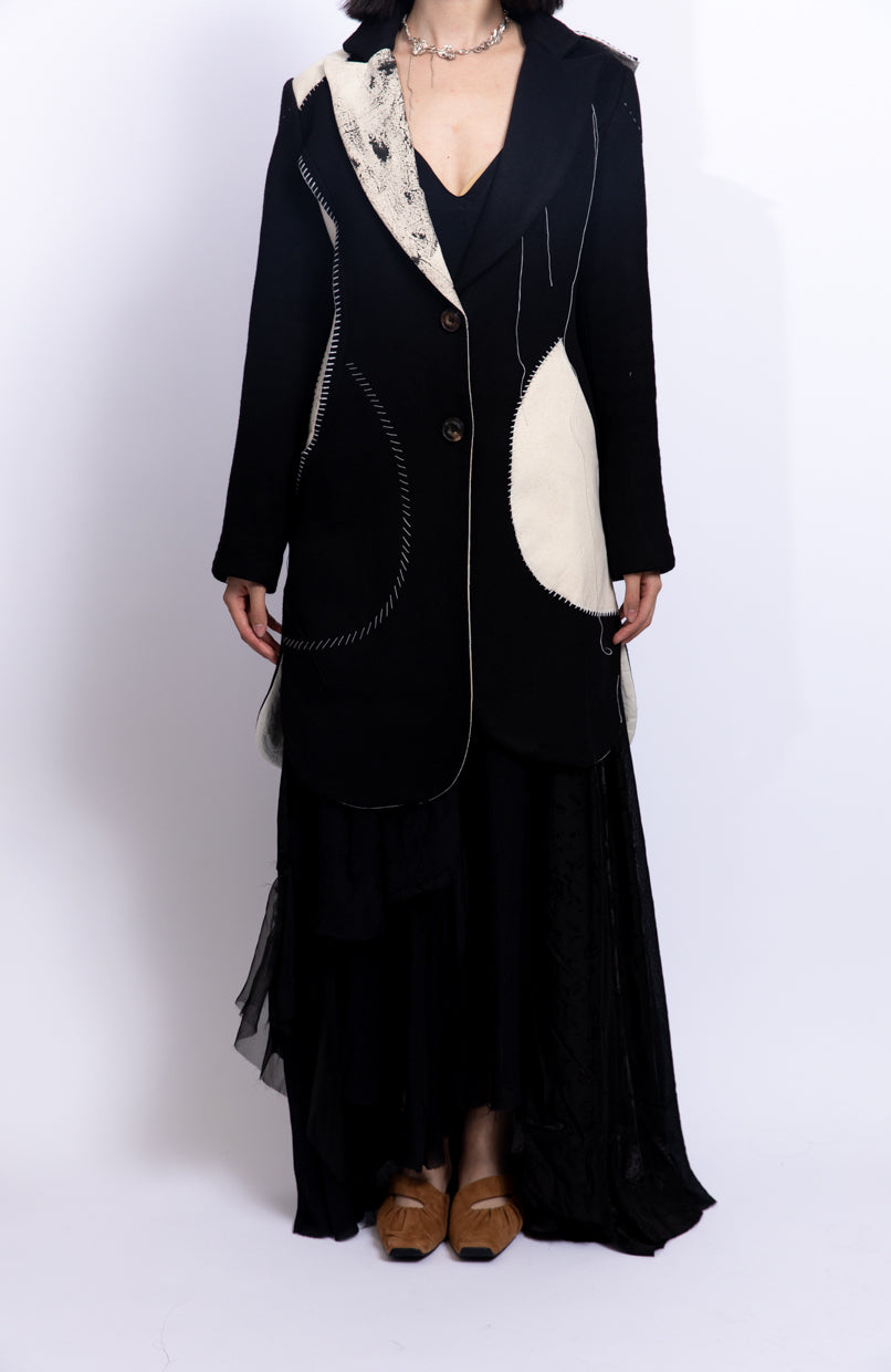 Black Half Round Colour Block Coat