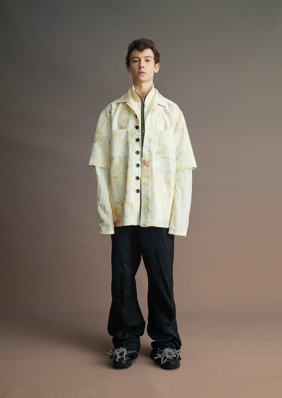 Dyed Silk Button Working Shirt