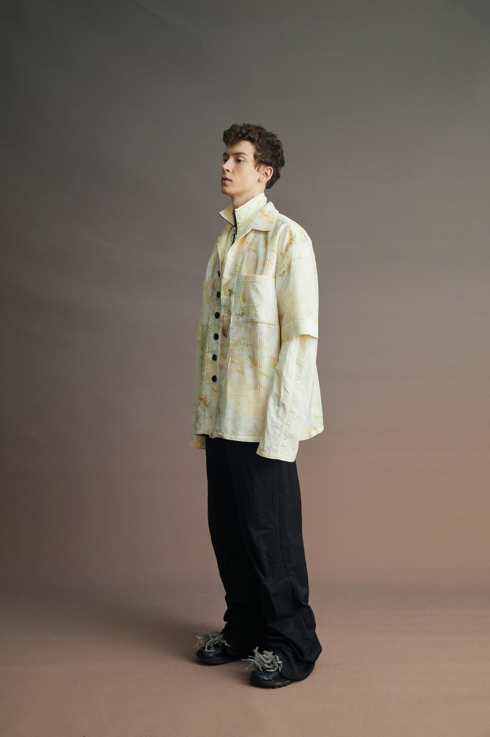 Dyed Silk Button Working Shirt